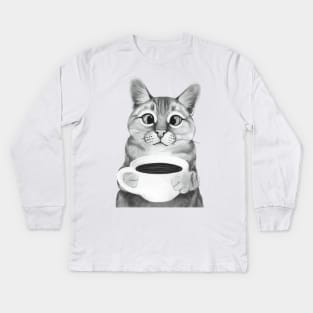 Coffee Cat Kids Long Sleeve T-Shirt